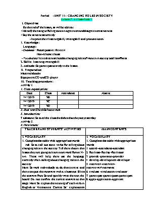 Giáo án Tiếng Anh Lớp 9 - Unit 11 Changing roles in society - Lesson 2 A closer look 1